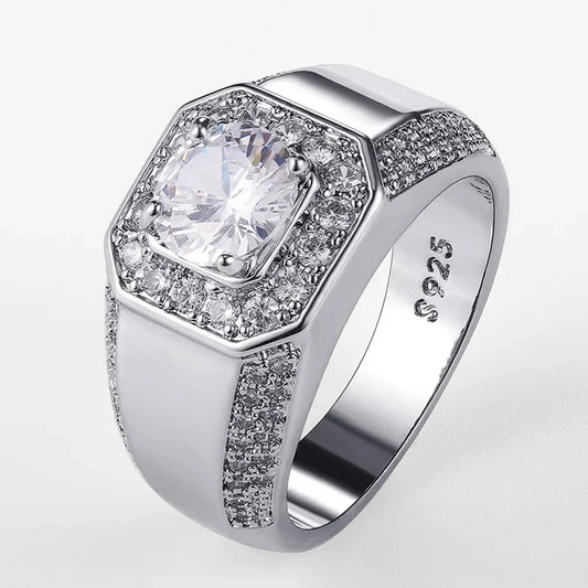 Luxury 925 Sterling Silver Men AAA Crystal Zircon Stone Wedding Ring Brilliant Noble Engagement Engage Party Plata Rings Stamp 11