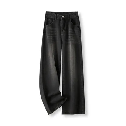 Korean Vintage High Waist Women's Jeans Y2K Slimming Pear-Shaped Loose Straight Bell Bottoms Black Gray Baggy Denim Trousers - Badiee Stylez
