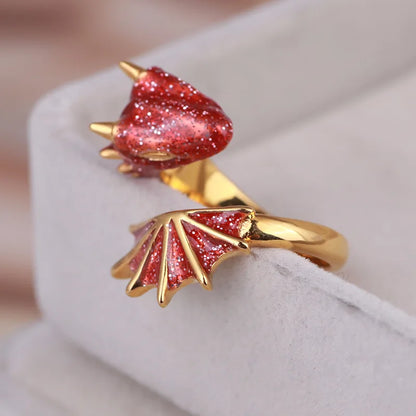 Steel Fun Jewelry Punk Enamel Dragon Ring for Women Girls Fashion Cute Flying Dragon Childlike Adjustable Cartoon Ring Wholesale red