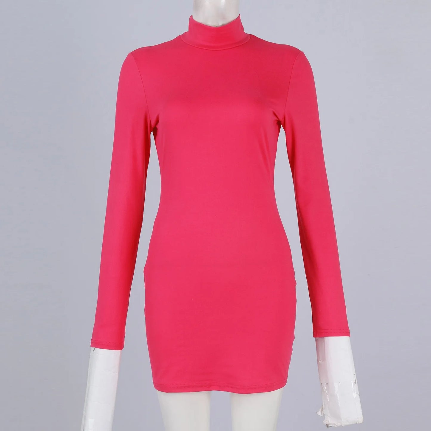 Sexy Bodycon Long Sleeve Mini Dress Stretchy Mock Neck Tight Dresses Fashion Solid Color Slim Fitting Clubwear Costume For Lady