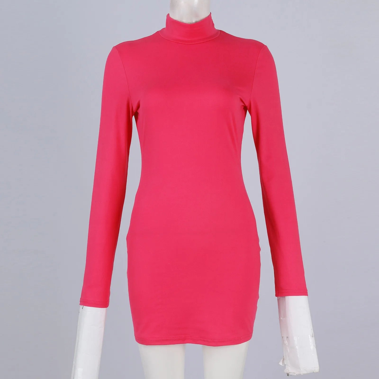 Sexy Bodycon Long Sleeve Mini Dress Stretchy Mock Neck Tight Dresses Fashion Solid Color Slim Fitting Clubwear Costume For Lady