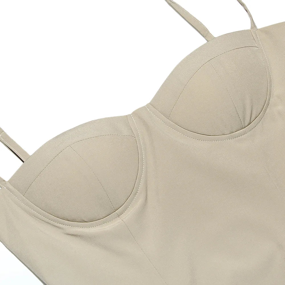 Suninheart Summer Elegant Midi Spaghetti Strap Dresses Slim V Neck A Line Party Dress Khaki Casual Dress Women's Clothing