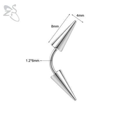 ZS 1 PC 16G Stainelss Steel Eyebrow Ring For Men Women Long Spike Curved Nose Bridge Piercing 3 Colors Cone Lip Labret Piercings Style 2 6X4X8MM