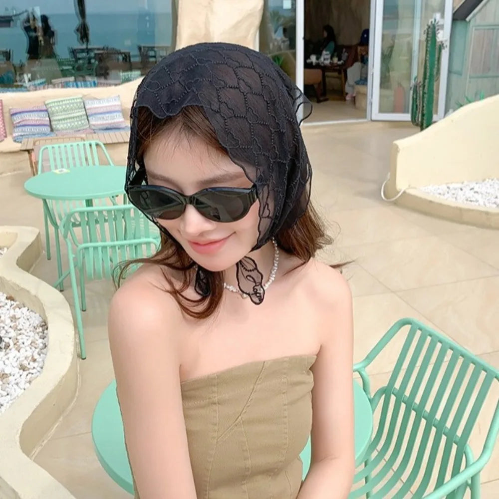 Sweet Love Heart Lace Scarves Korean Style Neck Wrap Bandanas Shawl Headscarf Headband Triangle Hijab Scarf Gift