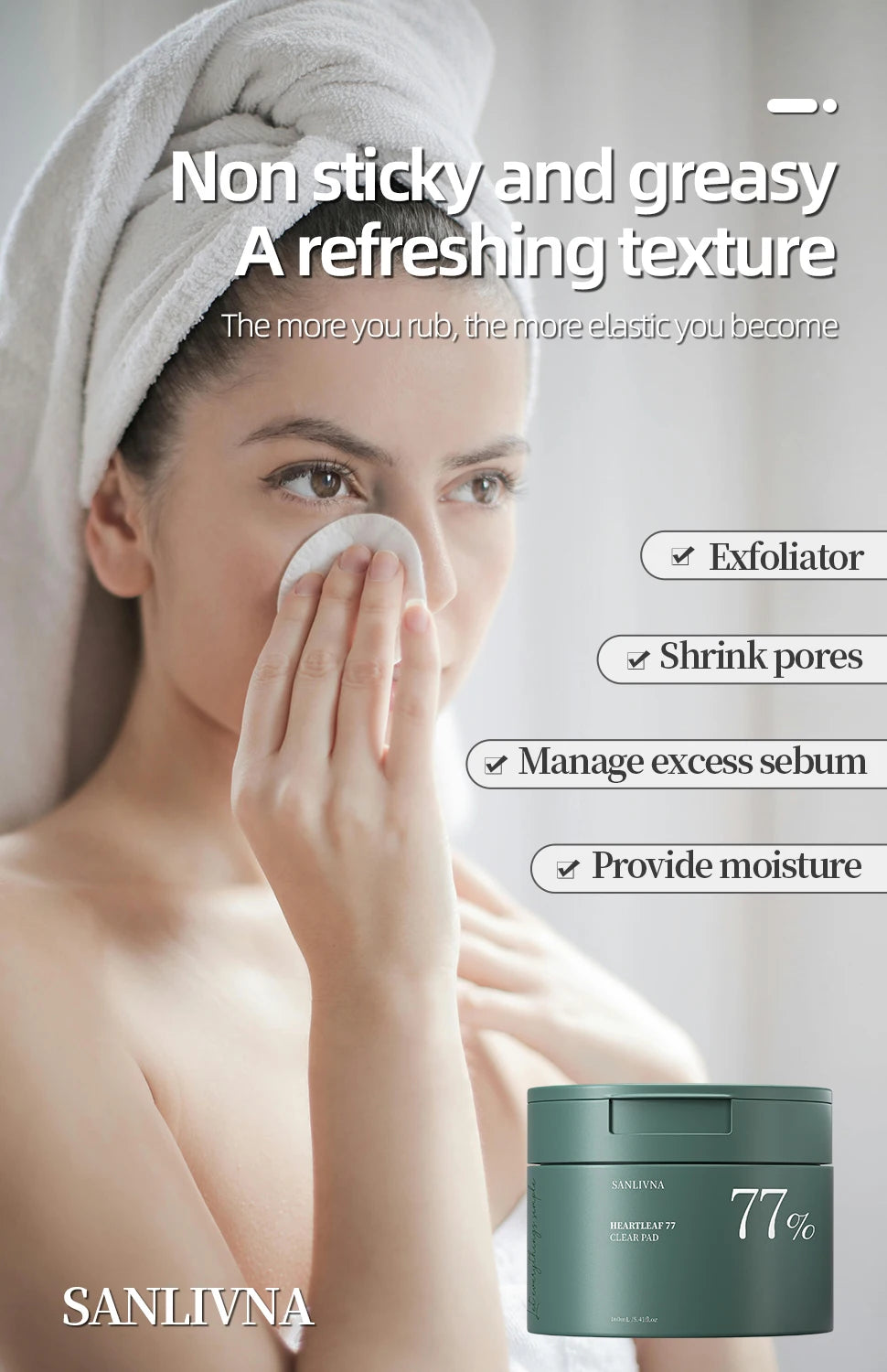 Heartleaf 77 Toning Pads, Moisturizing Pore Care, for Face Hydration Heartleaf Extract Moisturizing Centella Asiatica 160ML