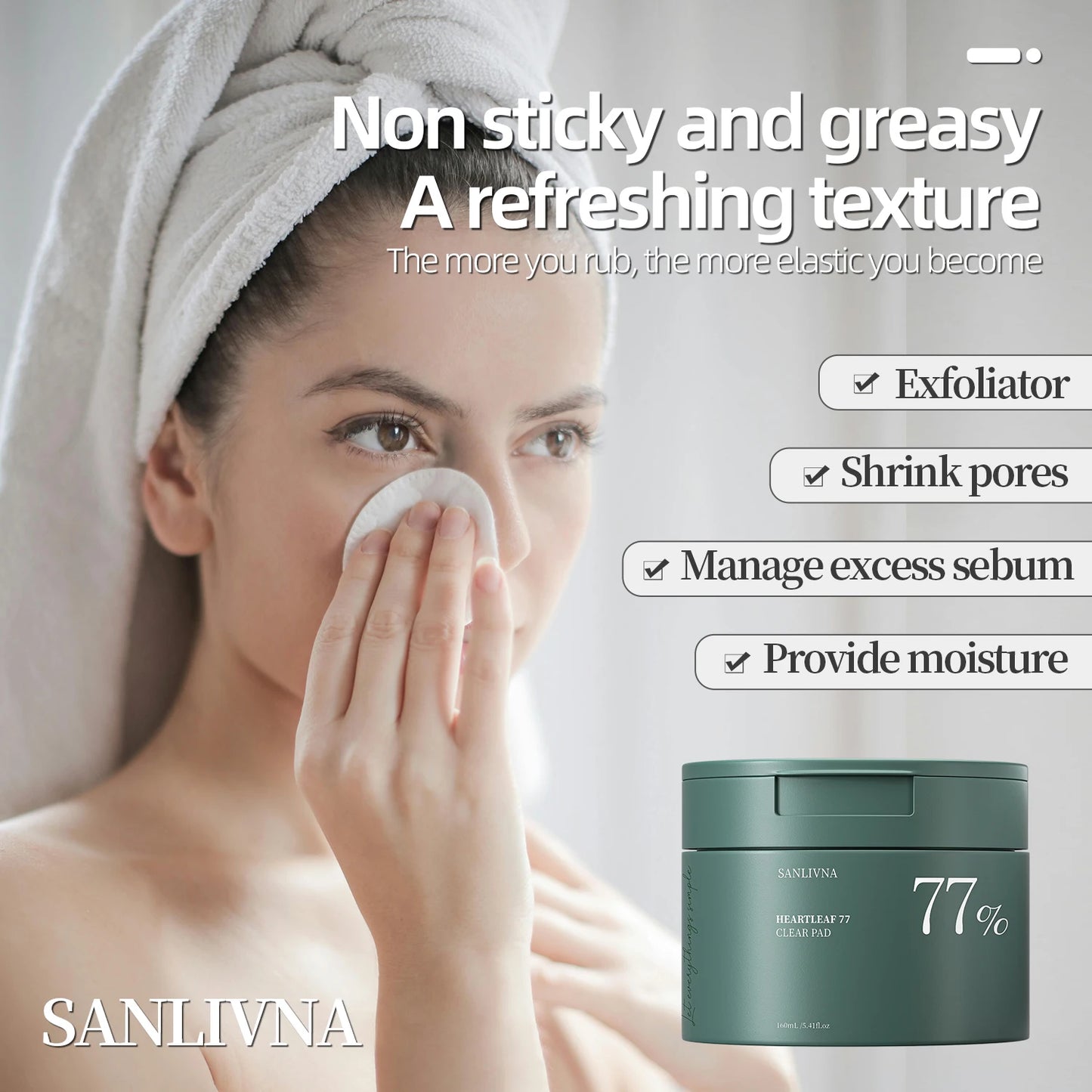 Heartleaf 77 Toning Pads, Moisturizing Pore Care, for Face Hydration Heartleaf Extract Moisturizing Centella Asiatica 160ML