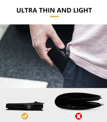 CASEKEY Pink Wallet Slim Minimalist Leather Pop UP Wallet Rfid Blocking Mini Aluminum Automatic Card Holder for Women Men