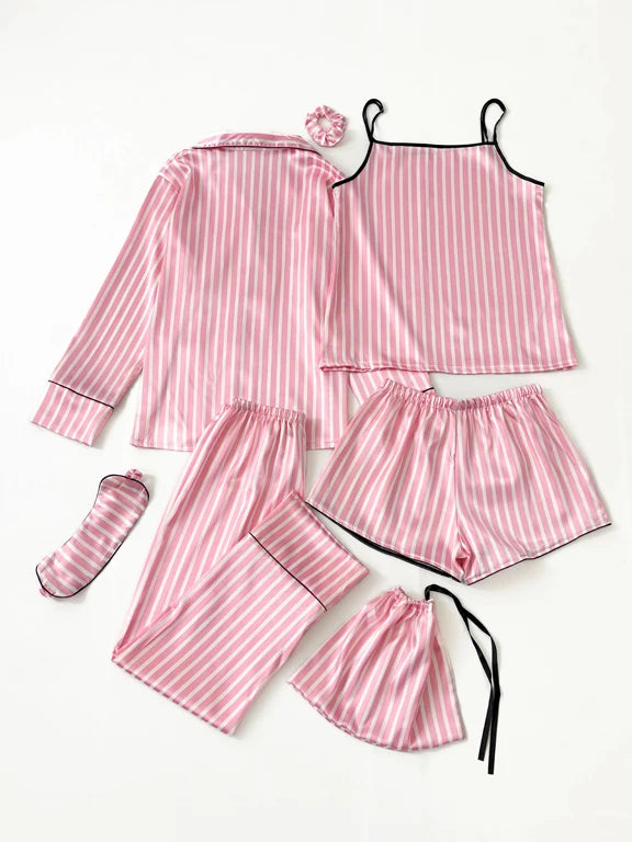 Luxurious women's starry sky print, leopard print satin pajama set, including pocket collar top, pants, shorts, adjustable shoul