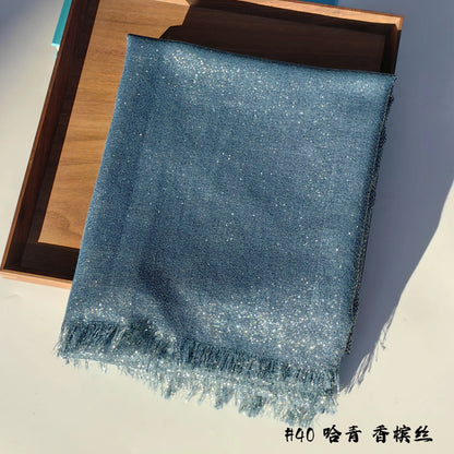 Lastest Brand Design Scarf Shiny Solid Color Shawls Rayon Fabric Gold Silk Silver Wire Head Shawl Fringe Hijab For Women 40