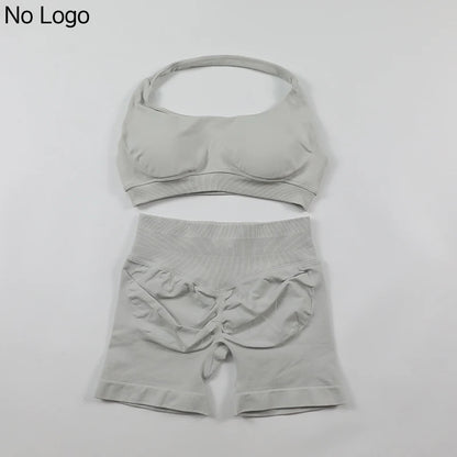 Fitness Shorts Sets Seamless Yoga Set Women 2Pcs Halter Sports Bra Scrunch Butt Gym Shorts Set Workout Clothes Summer Sportswear Badiee Stylez