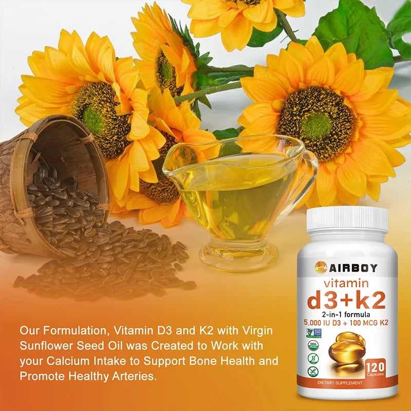Vitamin D3 + K2 - Promotes Calcium Absorption, Bone and Joint Health, and Boosts ImmunitySupplements