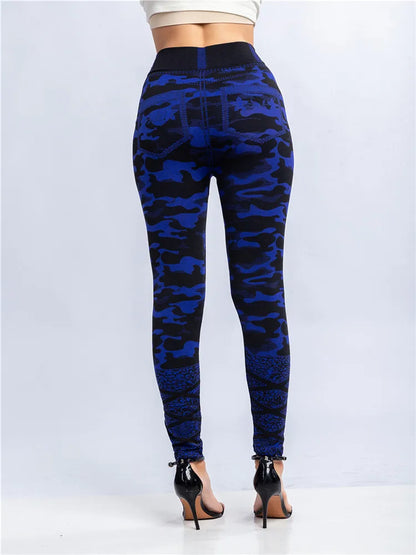 CUHAKCI Camouflage Printed Leggings Women Seamless Denim Sports High Waist Tights Workout Fitness Elastic Pants Stretch Jeggings