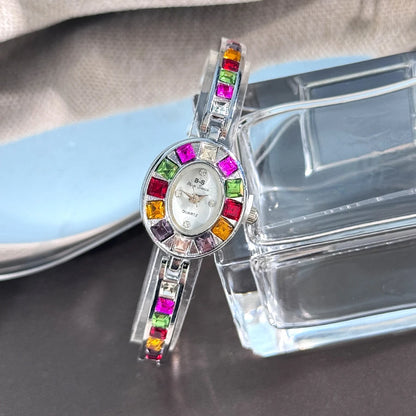 Color zircon advanced sense diamond set women's watch niche bracelet bracelet Small exquisite quartz watch cross-border hot sale