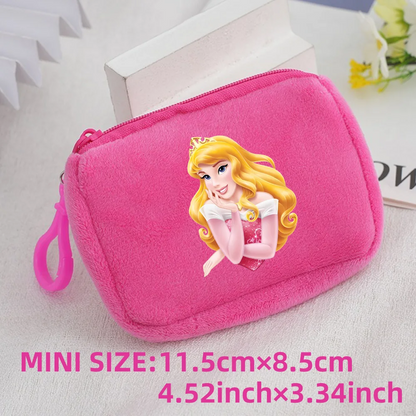 Princess Disney Kids Anime Plush Coin Purse Girls Mini Wallet Printed Moneybag Kawaii Square Portable Storage Bag Birthday Gifts 1pcs-030