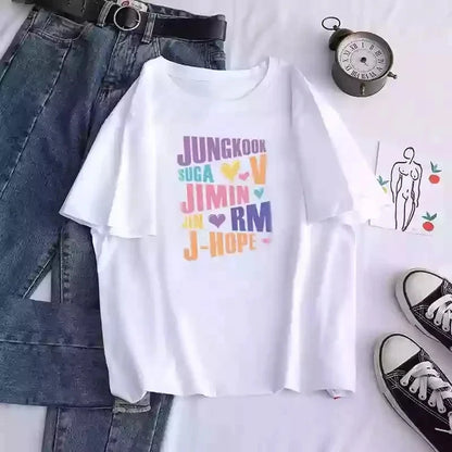 Kpop Printed Men's and Women's T Shirt Jungkook Jimin V J-Hope Rm Jin Short-Sleeved Casual Fashion Top Y2k Top  Women Clothing