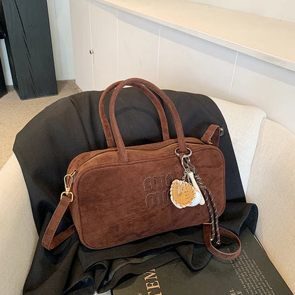 2025 new high-end luxury designer Boston handbag female niche retro fashion all-match pillow bag shoulder messenger bag trend Brown frosted CHINA