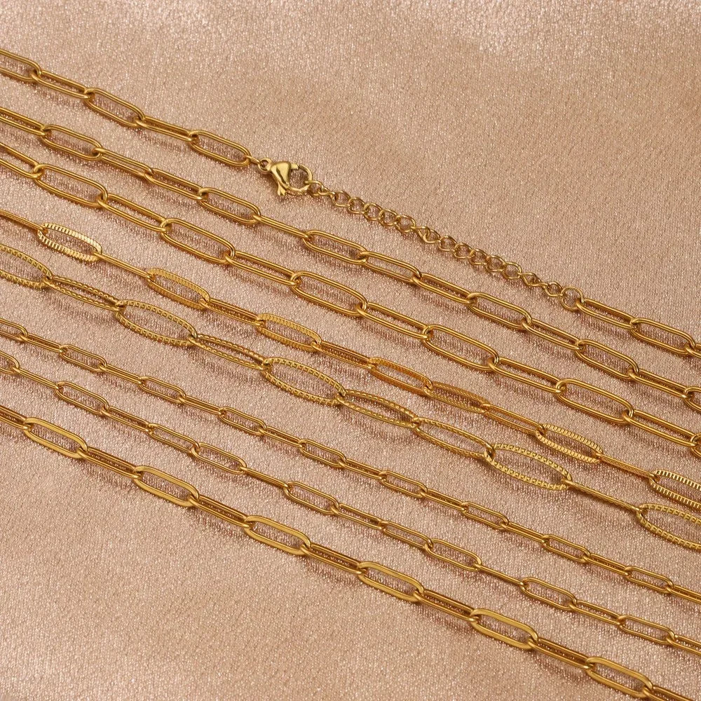 5pcs 45+5cm plated Gold Stainless Steel Link Chains Oval Bulk Necklaces Jewelry Adjustable Chains Wholesale Chokers DIY Crafts Badiee Stylez