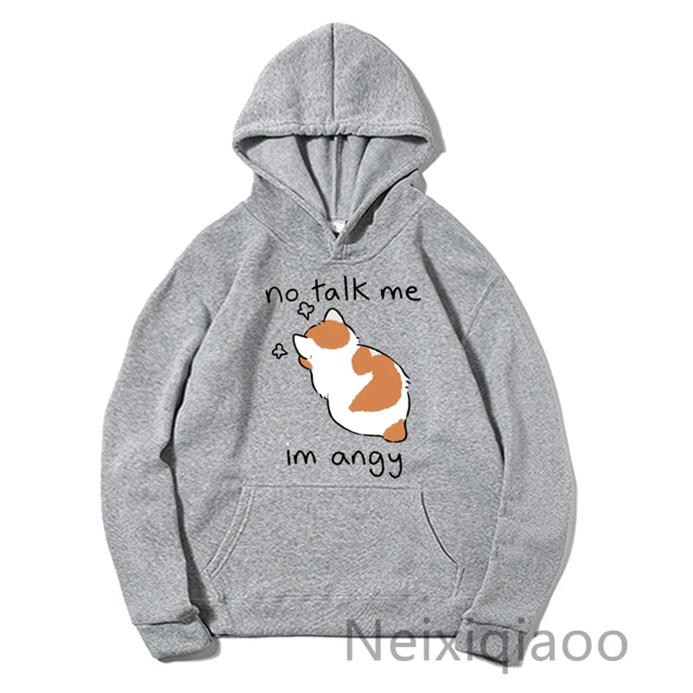 Plus Size No Talk Me I'm Angy Cartoon Cat Prints Hoody Women Men Casual Hoodies Harajuku Autumn Winter Boy And Girl Pullover jit1014b-grey