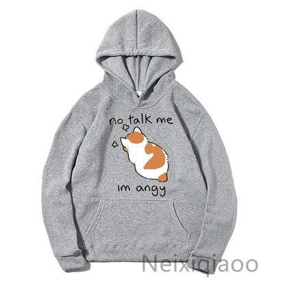 Plus Size No Talk Me I'm Angy Cartoon Cat Prints Hoody Women Men Casual Hoodies Harajuku Autumn Winter Boy And Girl Pullover jit1014b-grey