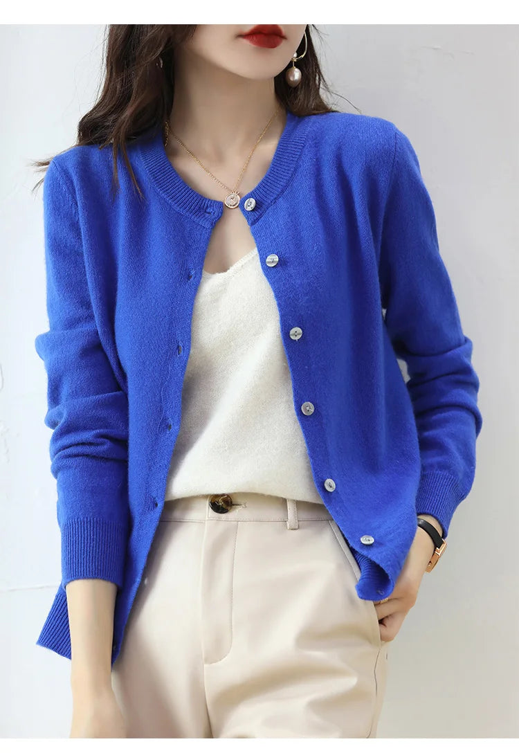 Knitted Cardigan Women's Sweater Autumn And Winter 2022 New Solid Color Coat Round Neck Short Long Sleeve Loose Korean Fashion