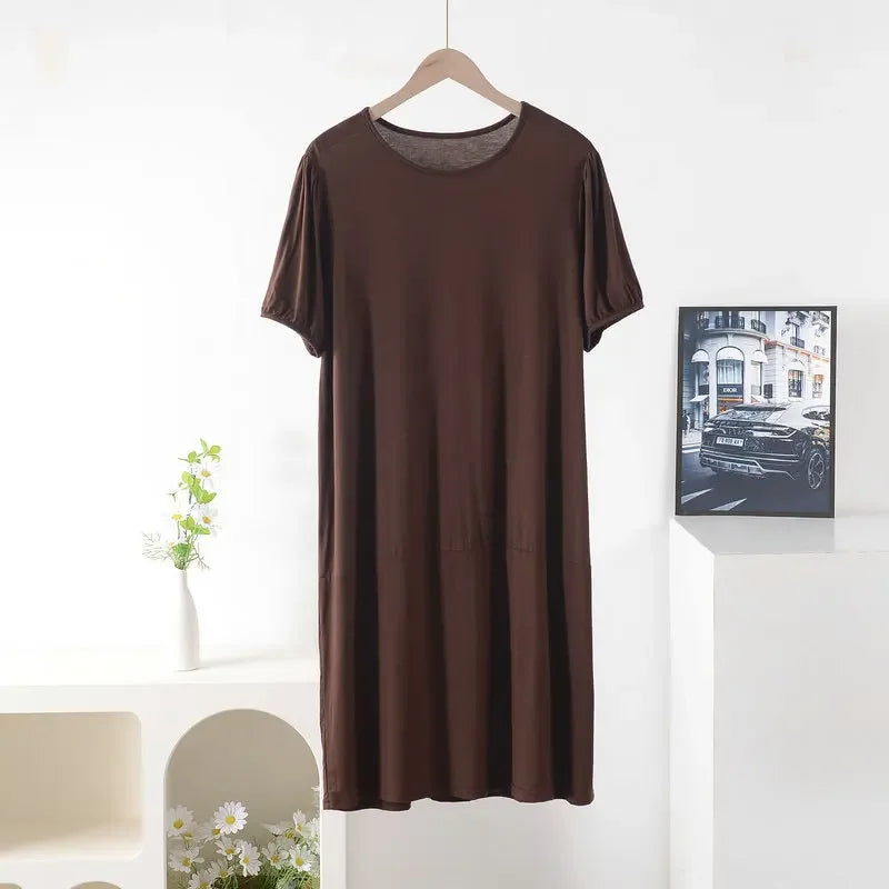 Plus size Summer women's Loose dress short sleeves solid color XL to 8XL dresses coffee