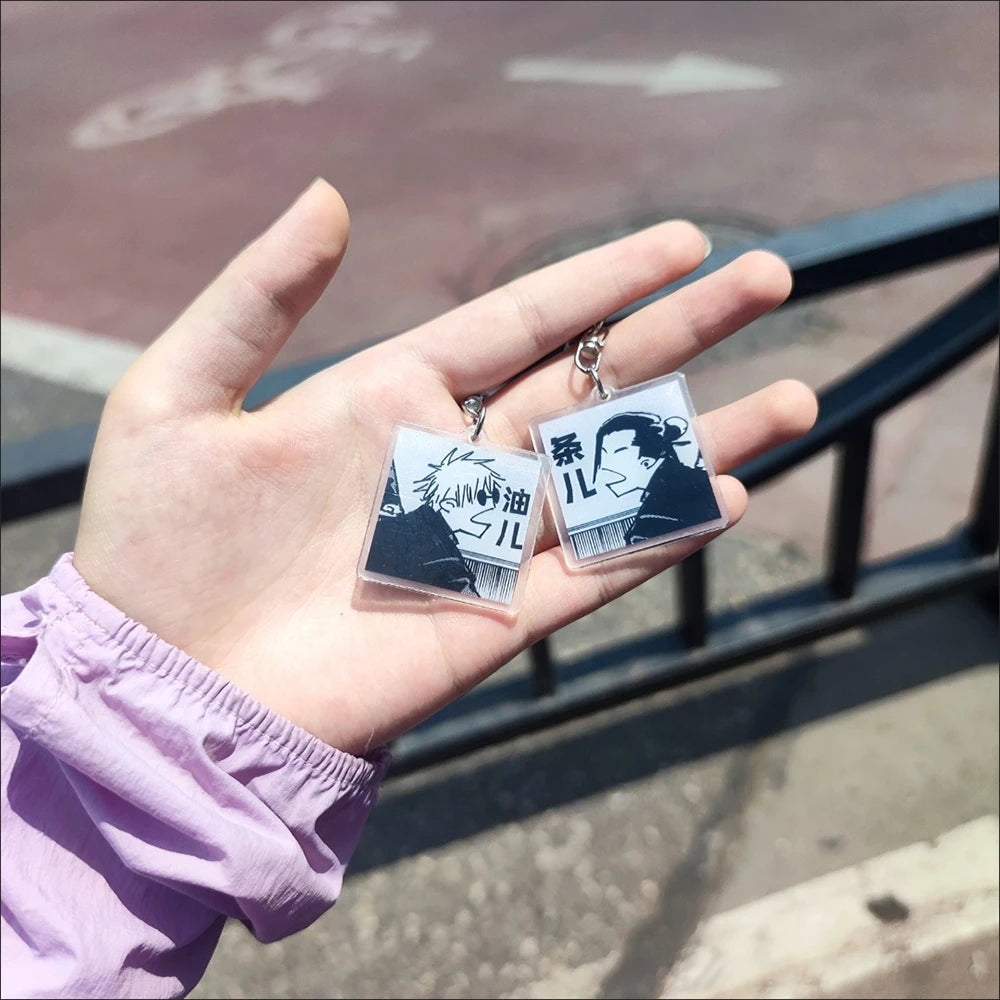 Anime Japanese Cartoon Satoru Gojo Geto Suguru Key Chain Cute Bag Backpack Pendant Acrylic Couple Keychains Jewelry Accessories