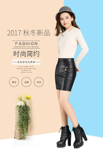Simplee Sexy high waist PU leather skirt Autumn winter 2017 elegant zipper pocket short women skirt black mini skirt