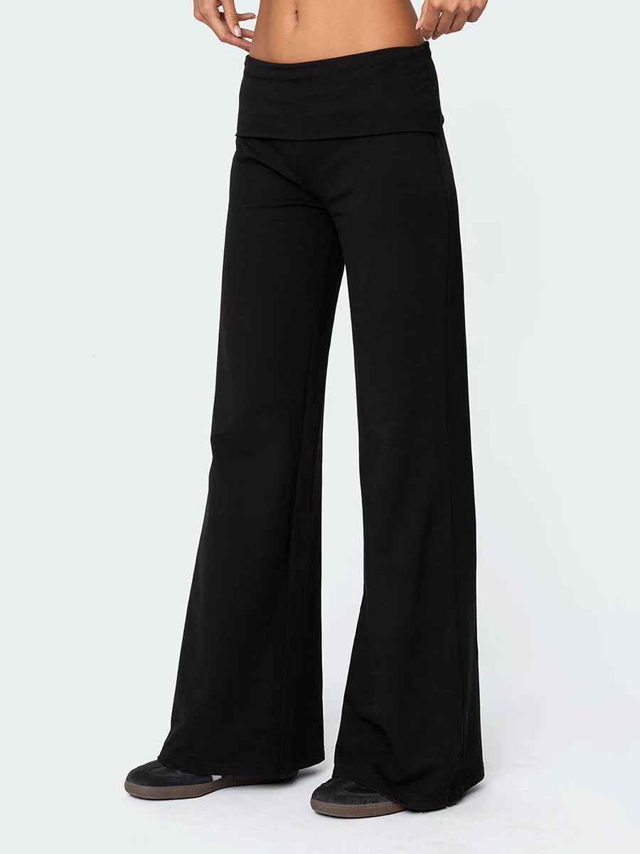 Women Low Waist Flare Leggings Fold Over Skinny Yoga Pants Wide Leg Stretchy Bootcut Bell Bottoms Leggings Loungewear Sweatpants Badiee Stylez