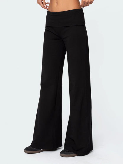 Women Low Waist Flare Leggings Fold Over Skinny Yoga Pants Wide Leg Stretchy Bootcut Bell Bottoms Leggings Loungewear Sweatpants Badiee Stylez