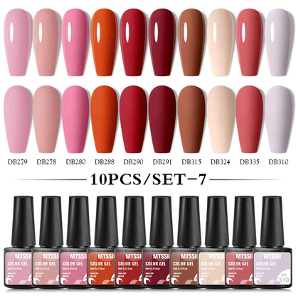 10PCS/Set Gel Nail Polish Set 125 Colors Glitter Semi Permanent Hybrid Gel Varnishes Base Top Coat Soak Off UV LED Nail Art Gel