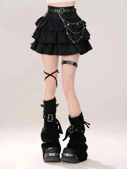 Gothic Y2k Elastic Waist Harajuku Y2k Short Skirt Women Hot Chick Chic Ruffle Subculture Skirts Design Retro Cake Skirt Lolita 074 Black