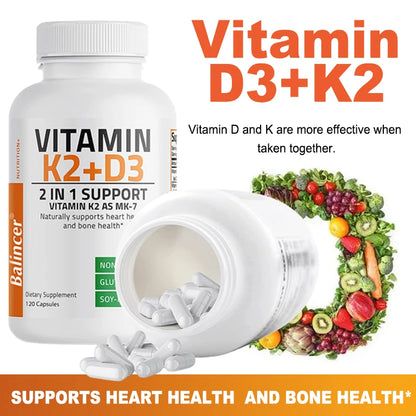 Vitamin D3 + K2(MK7) Supplement - Bone, Joint, Heart, Immune, Teeth and Skin Health Support - Non-GMO Supplement