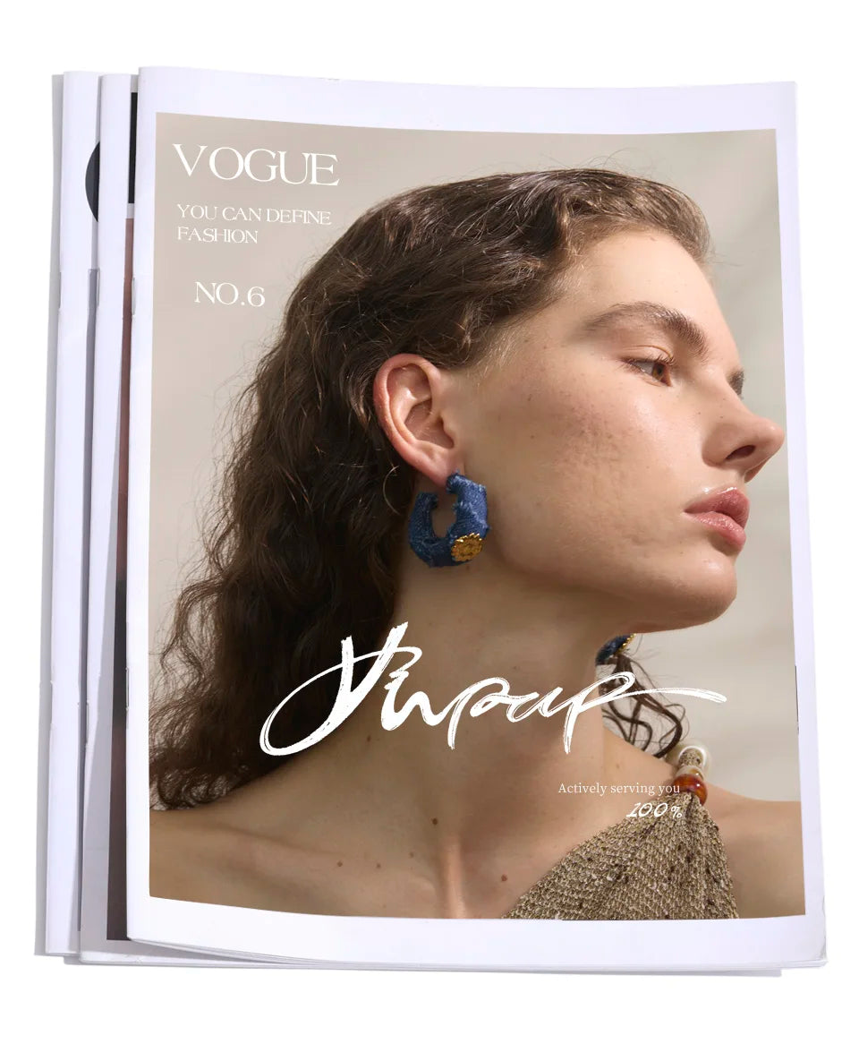 Yhpup Creative Blue Denim Flower C Shape Hoop Earrings Women Stainless Steel Popular Jewelry Autumn & Winter New 2025 Wholesale