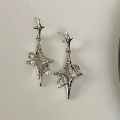 Korean Star Drop Earrings Hot Girl Fashion Planet Imitation Pearl Crystal Stars Unusual Earring for Women Punk Y2K Jewelry Party Star