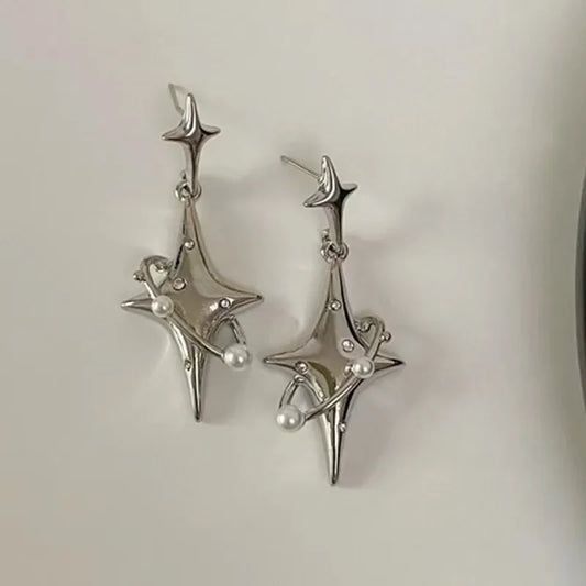 Korean Star Drop Earrings Hot Girl Fashion Planet Imitation Pearl Crystal Stars Unusual Earring for Women Punk Y2K Jewelry Party Star