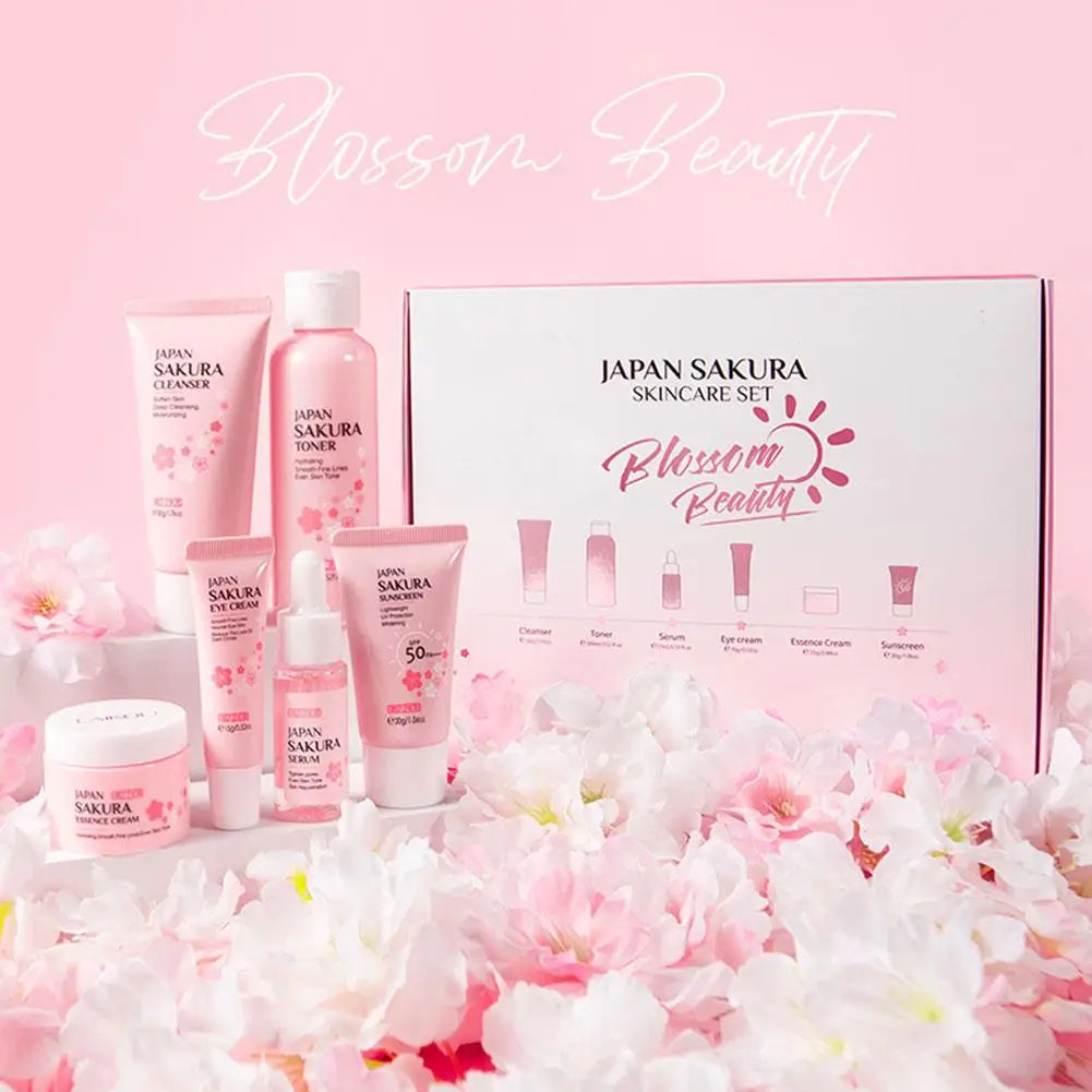 6pcs/Set Sakura Skin Care Sets Face Cream Serum Toner Facial Cleanser Sunscreen Eye Cream Face Skin Care Set Product Gift box Badiee Stylez