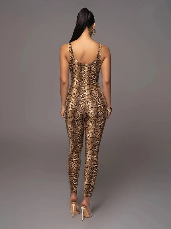 Women's Sexy Leopard Print Skinny Nightclub Jumpsuit Spaghetti-Neck Yoga Clothes Fitness Coverall Female Club Outfits