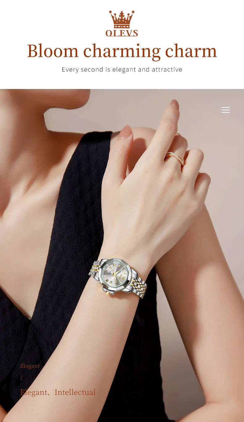 OLEVS 9931X Womens Perfume Watch Rhombic Quartz Watch Stainless Steel Waterproof Ladies Date Watch Gifts Original Elegant New