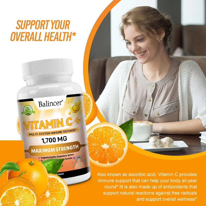Vitamin C supplement, ascorbic acid, zinc and elderberry boost the immune system. Powerful Antioxidant, 120 Capsules ,