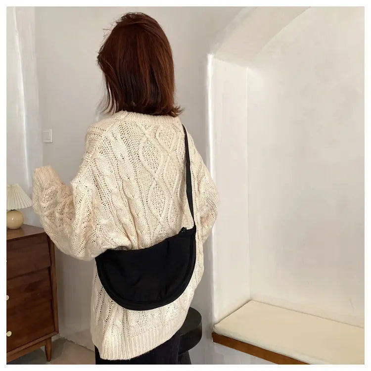Women Crossbody Bag Casual Nylon Half Moon Shoulder Bags Large Capacity Lightweight Travel Women's Bag