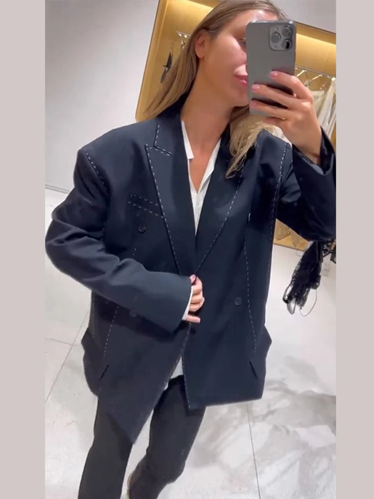 Casual Women's Blazer Pant Suits Loose Lapel Doube-Breasted Top Straight Pants Lady Set 2025 Autumn New 2 Pieces Sets Women Badiee Stylez