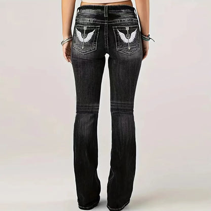 Women's simple Denim flared pants European and American style casual jeans suitable for daily travel - Badiee Stylez