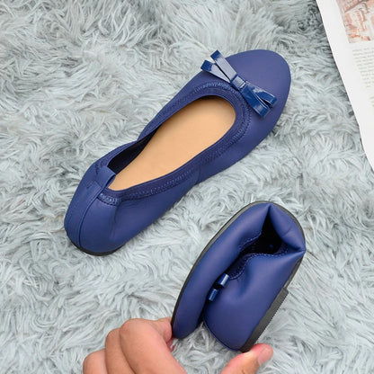 Ballet shoes with bows embellished, flat for commuting casual, soft and foldable soles