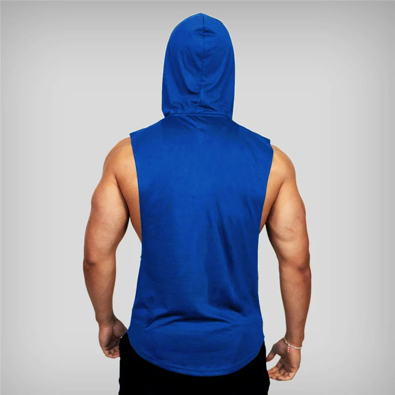 Mens Bodybuilding Sleeveless Hooded Shirts Summer Breathable Loose Cotton Hip Hop Tank Tops Gym Workout Fitness Muscle Hoodie