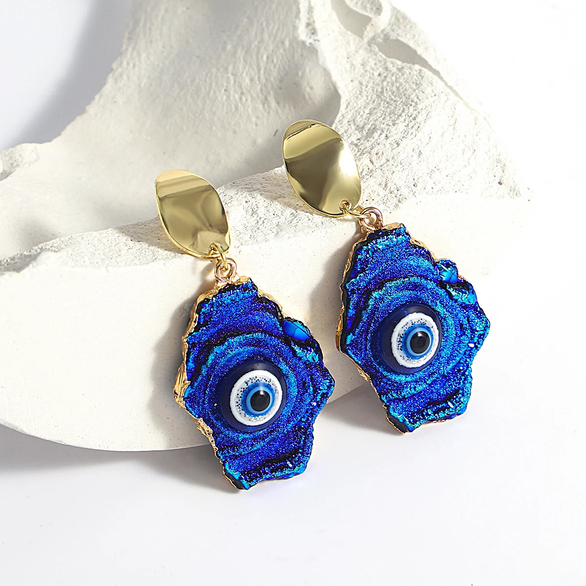 AENSOA Vintage Abstract Simulated Natural Stone Dangle Earrings for Women Van Gogh Painting Star Geometric Volcanic Rock Earring A994720E