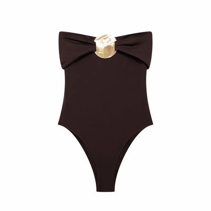 MUJER Off Shoulder Black Woman Body Sleeveless Tight Bodysuit Lingerie Sexy Backless Bodysuit Women Summer One Pieces Swimsuit Dark Brown