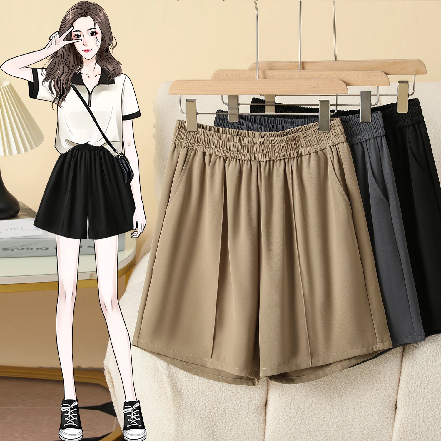 Plus Size Shorts Women High Elastic Waist Wide Leg Loose Pants With Pockets Summer 2025 New Korean Fashion Half Shorts Women