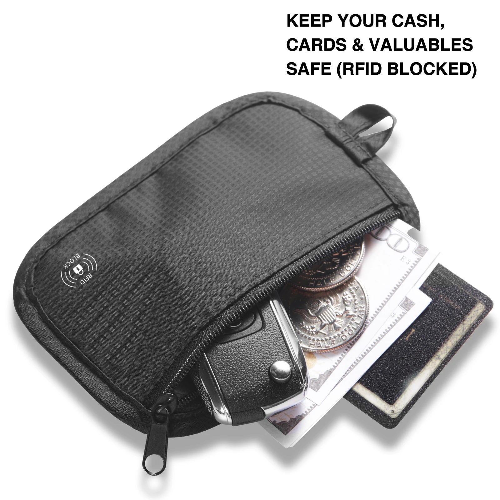 RFID Blocking Lightweight Hidden Clip Stash Money Belt Travel Pouch + Credit Card/ID Holder Money for Women & Men