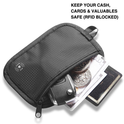 RFID Blocking Lightweight Hidden Clip Stash Money Belt Travel Pouch + Credit Card/ID Holder Money for Women & Men
