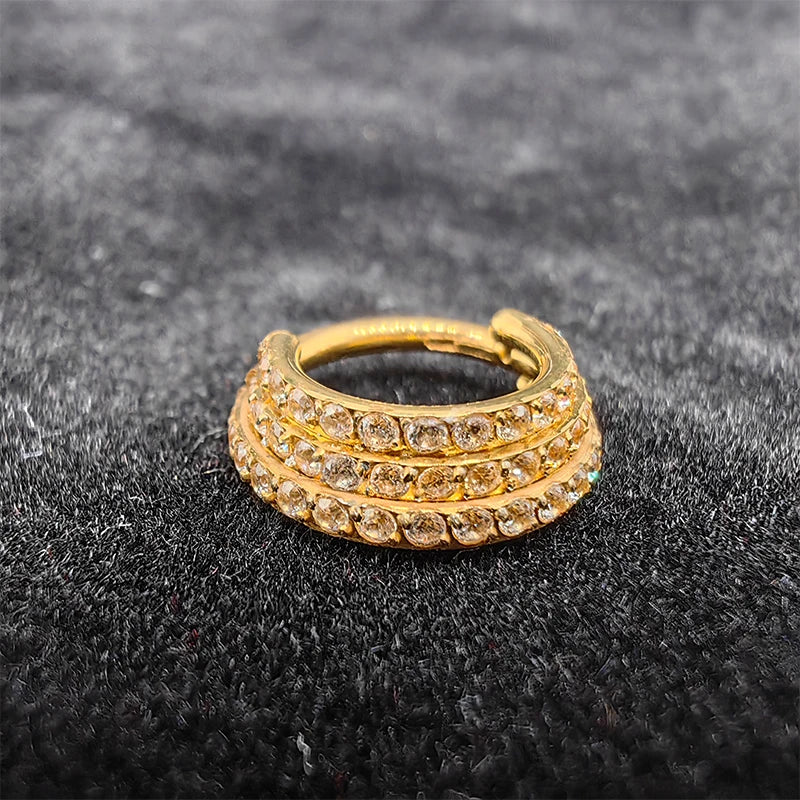 New G23 Titanium Piercing High Quality CZ Nose Ring Earrings 8/10/12mm Body Jewelry 16G ASTM f136 Titanium Nose Septum Piercings Gold Rings 3